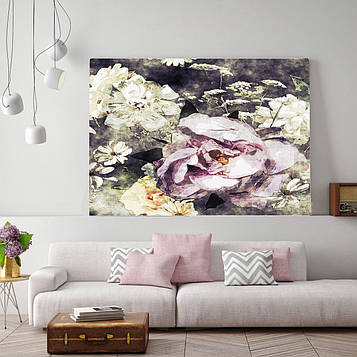 Картина на полотні з чорно-білим квітковим принтом "Вінтажний квітковий малюнок"