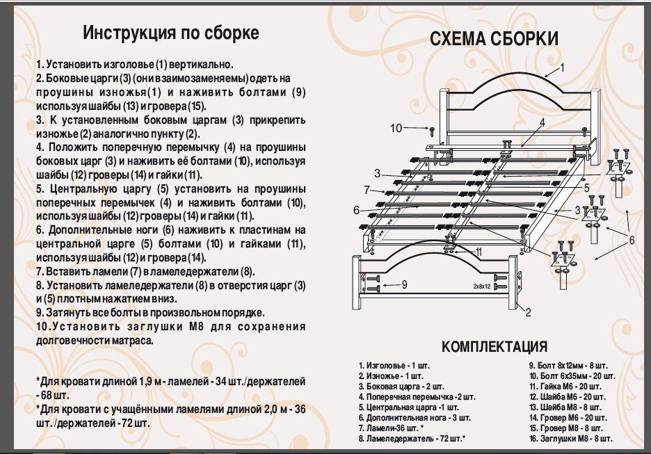 Двуспальная металлическая кровать Фавор от ТМ Теnero 160х200, Щит ДВП, Без ящика - фото 7 - id-p2024685207