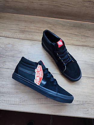 Високі Vans Old Skool ALL Black кеди чорні замша чоловічі ванс демісезон унісекс, фото 6
