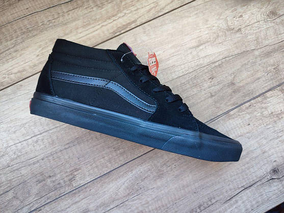 Високі Vans Old Skool ALL Black кеди чорні замша чоловічі ванс демісезон унісекс, фото 5