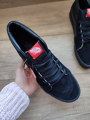 Високі Vans Old Skool ALL Black кеди чорні замша чоловічі ванс демісезон унісекс, фото 4