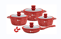Наборы посуды для приготовления пищи, красивый набор кастрюль и сковорода для индукционной плиты НК324 красный
