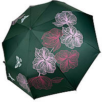 Жіноча складана парасолька напівавтомат на 9 спиць від Toprain з принтом квітів, зелений, 0137-5