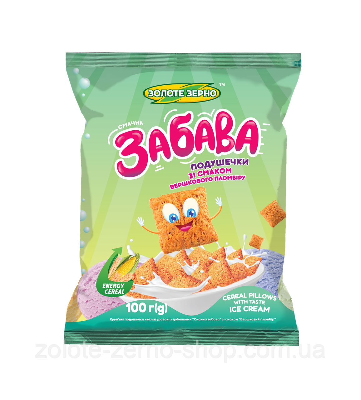 Подушечки круп’яні неглазуровані «Смачна забава» з добавками «Вершковий пломбір» 100 г
