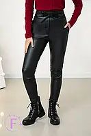 Женские зимние штаны на меху с высокой посадкой черного цвета