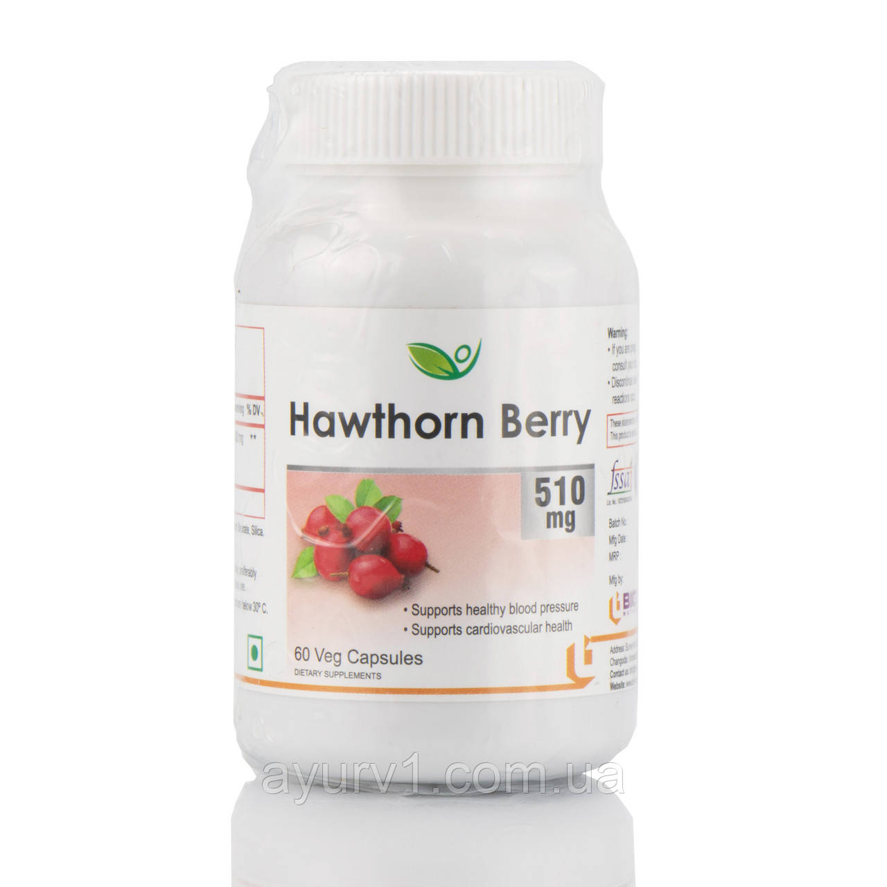 Глід для Здоров'я Серця, Crataegus 510мг, Hawthorn Berry, Biotrex, 60 veg.capsules