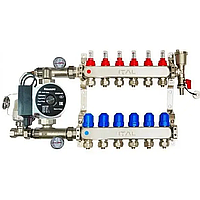 Колектор для теплої підлоги в зборі з насосом на 5 контурів ITAL (Італія) нержавіюча сталь