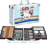 Дитячий набір для творчості в алюмінієвій валізі “Єдиноріг” 145 предметів блакитний, фото 4
