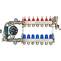 Коллектор для теплого пола в сборе с насосом на 7 контуров ITAL (Италия) нержавеющая сталь