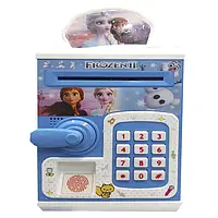 Копилка сейф, детский банкомат с кодовым замком Синий Холодное сердце Frozen