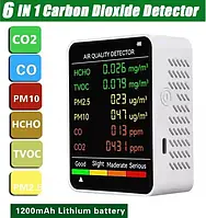 Монитор окружающей среды (измерение уровня: CO2, CO, HCHO, TVOC, PM2.5, PM10) Модель VT-6 с сигнализацией