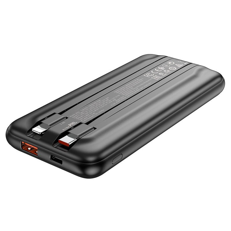 Повербанки | Портативные батареи Power Bank 10000mAh с быстрой зарядкой BOROFONE BJ22 PD20W+QC3.0 22.5W Black От USB Пластик Встроенный кабель Индикатор уровня заряда Lighting USBx2 Type-C