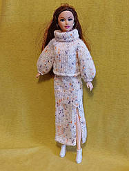 Костюм на куклу Барби: юбка макси и свитер с горлом Ручная работа.