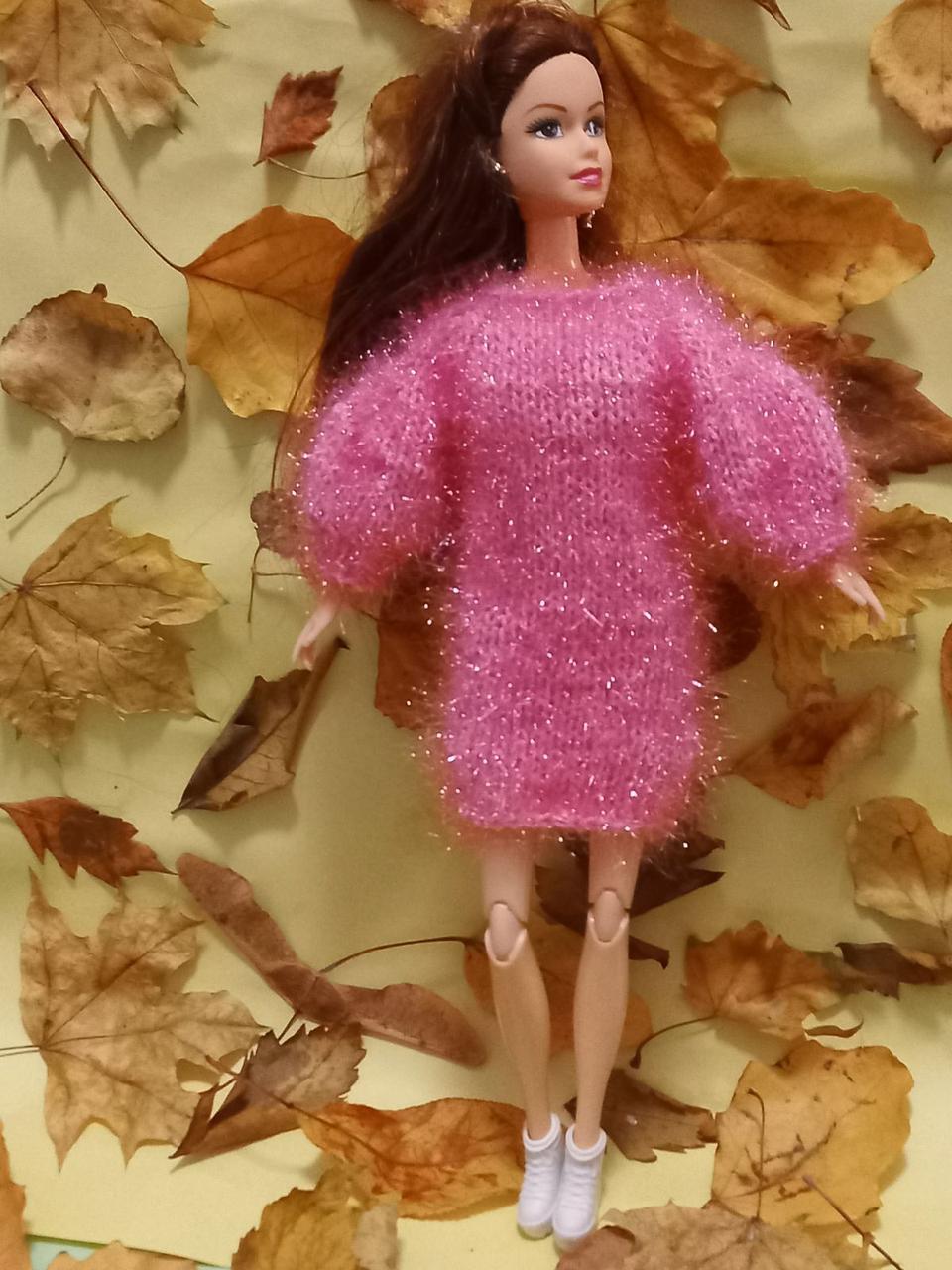 Стильное платье-худи с объемными рукавами на куклу Барби. Ручная работа.