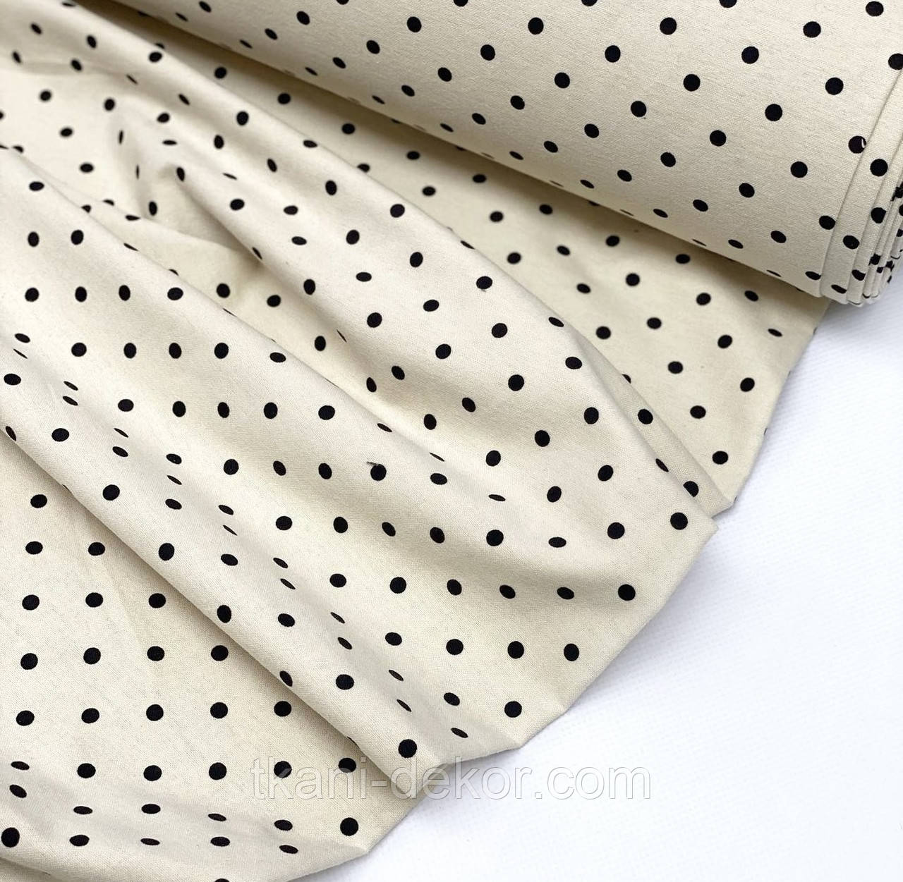 Фланель плательна, чорний горох на молочному, фото 1