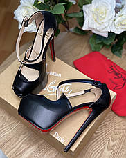 Жіночі чорні босоніжки на високій платформі Louboutin Exagona в шкірі 16 см Лабутини туфлі для танців лабутин, фото 3