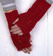 Митенки вязаные Arctic удлинённые рукавицы без пальцев 075-ЭМИЛИ красные