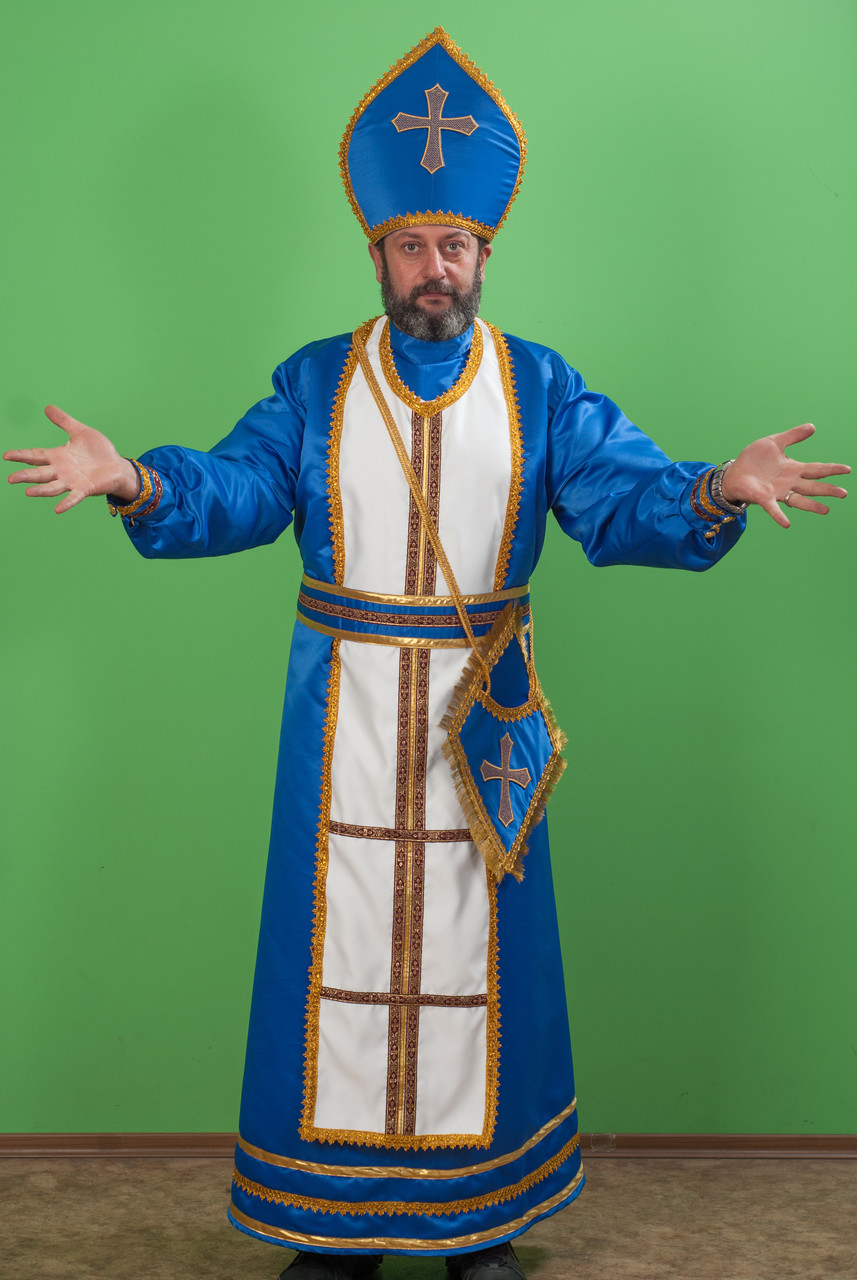 Костюм карнавальний новорічний Святий Миколай на зріст 180 - 188 см Синій