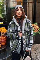 Жіноча зимова флісова куртка на хутрі картата розміри БАТАЛ 48-58 Хакі, 48/50