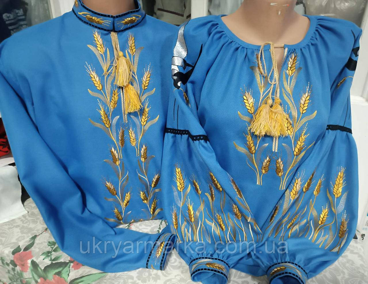 Парні вишиванки "Вільна пташка" блакитна