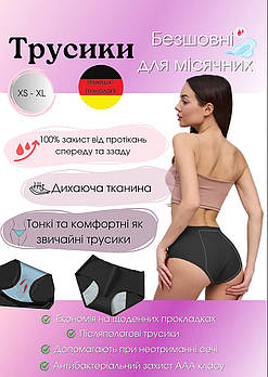 Трусики для місячних 🩸 XL безшовні бікіні чорні післяпологові урологічні