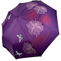 Женский складной зонт полуавтомат на 9 спиц от Toprain с принтом цветов, фиолетовый топ
