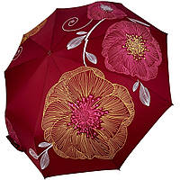 Женский складной зонт полуавтомат на 9 спиц от Toprain с принтом цветов, бордовый топ