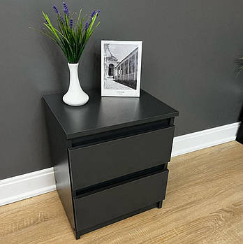 Тумба приліжкова сіра 2 ящика без ручок колір Антрацит