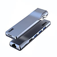 Хаб USB-C ArmorStandart For MacBook M-Series HD4K+LAN+PD+3USB+TF/SDcard Gray (ARM69367)