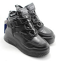 Черные женские ботинки - дутики на шнуровке и платформе Crosby 40