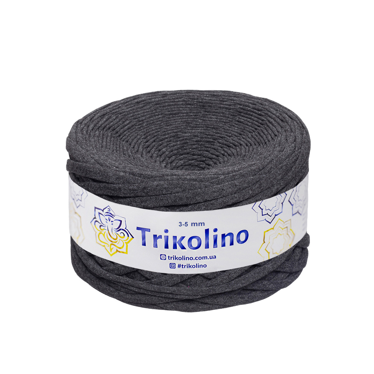 Трикотажна пряжа Trikolino, 3-5 мм., 100 м., Антрацит меланж, нитки для в'язання, фото 1