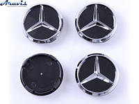 Колпачки на диски Mercedes 60/55мм черный/хром пластик объемный логотип ЛЮКС 4шт