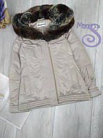 Жіноча зимова коротка куртка Bugalux бежева з хутряним капюшоном Розмір М (92/100/170)