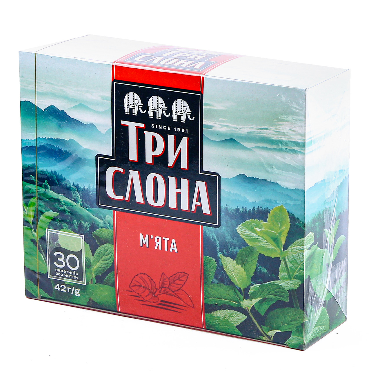 Чай "Три слона" М'ята пакетований 30 пакетиків(Без нитки) (42г/уп)