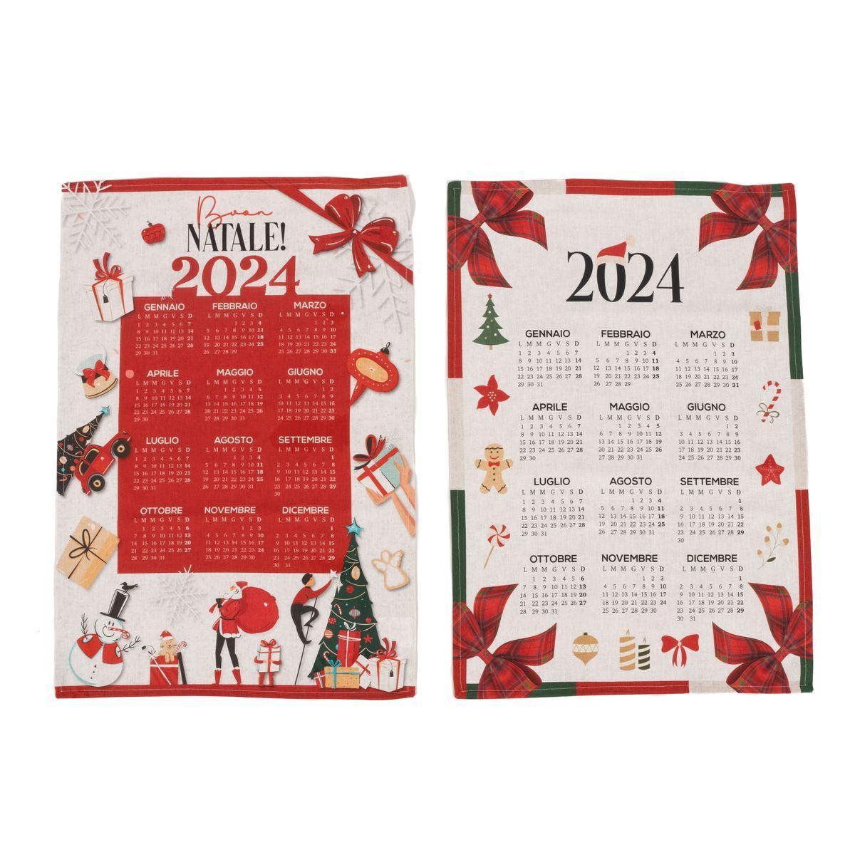 Набір кухонних рушників із бавовни Calendario 2024 з малюнком календаря італійською мовою Centrotex, 2 шт., фото 1