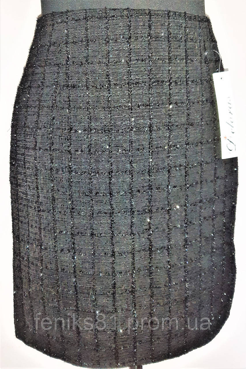 Тепла жіноча підліткова чорна вовняна пряма спідниця до коліна, розмір 42