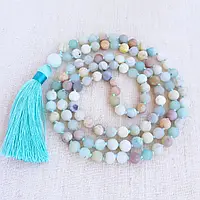 Чотки з натурального каменю Амазоніт 108 намистин з вузликами 8мм