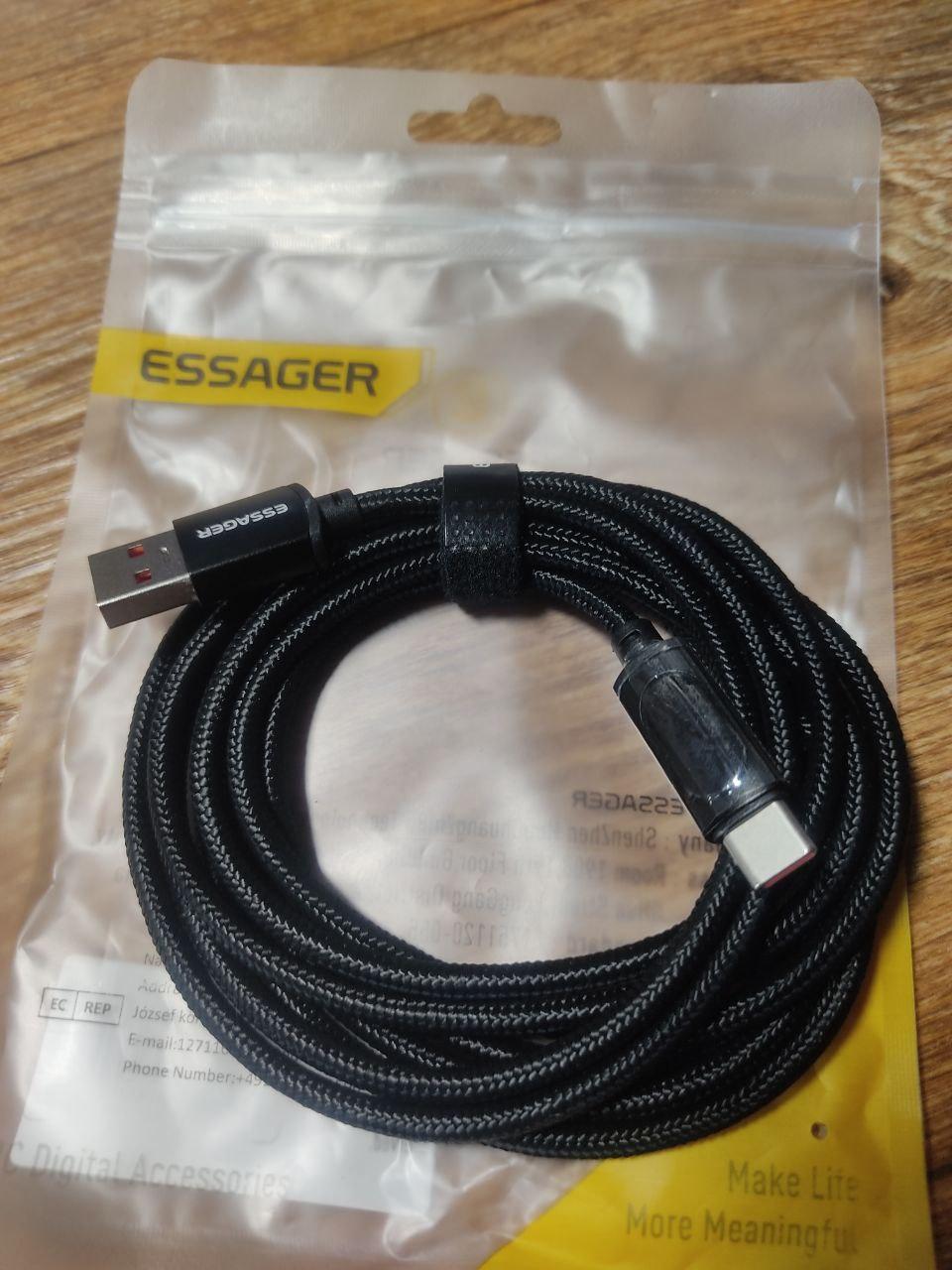 Essager 7A USB Type C 100 Вт з дисплеєм швидка зарядка USB C 2 метри - фото 2 - id-p1943101917
