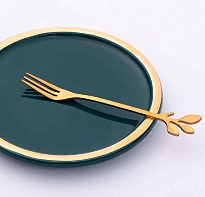 Золотая вилочка для десертів із нержавіючої сталі. Десертна виделочка золотого кольору