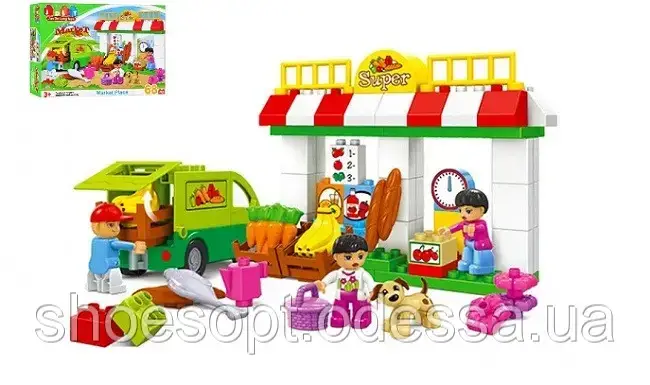 Детский конструктор Маркет 68 крупные детали с фигурками и собачкой, фото 1