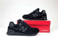 Зимние кроссовки New Balance 574 на меху подростковые замш подошва пена черные, Нью Беланс 38