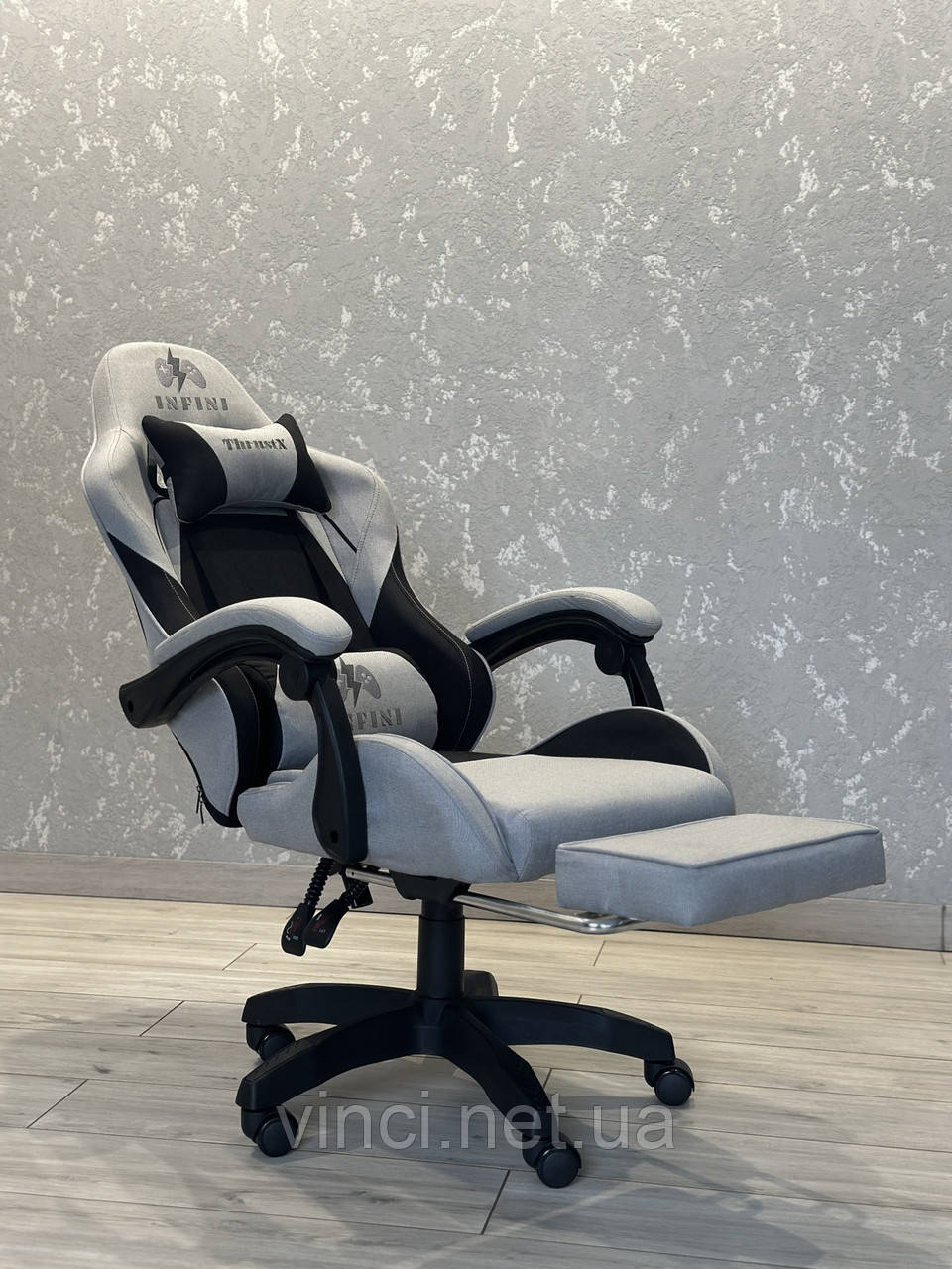 Геймерське крісло ТКАНЕВЕ сіро-чорне Infini THRUST X, фото 1