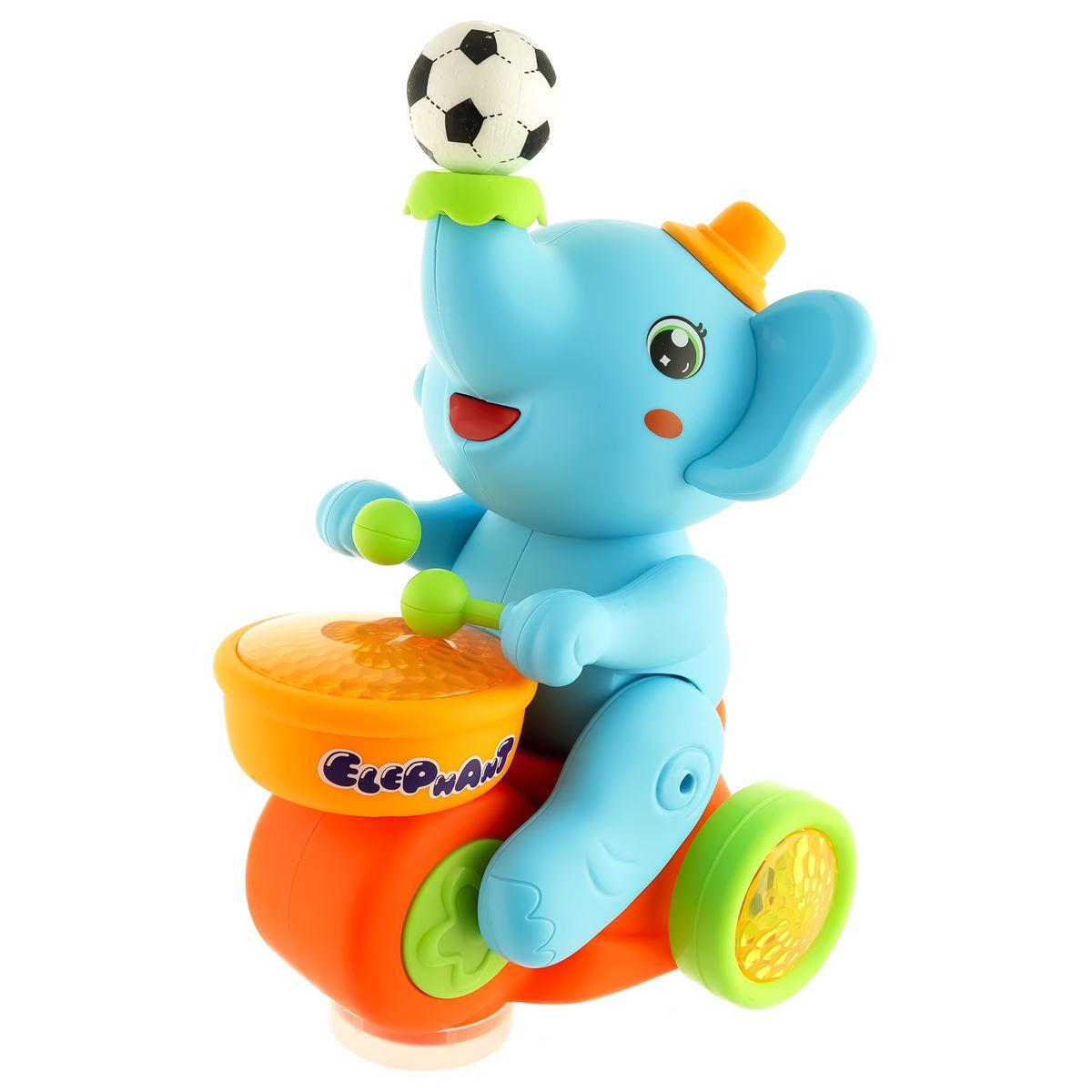 Дитячий музичний слоник-жонглер 664B з барабаном та левітаційним м'ячиком, синій
