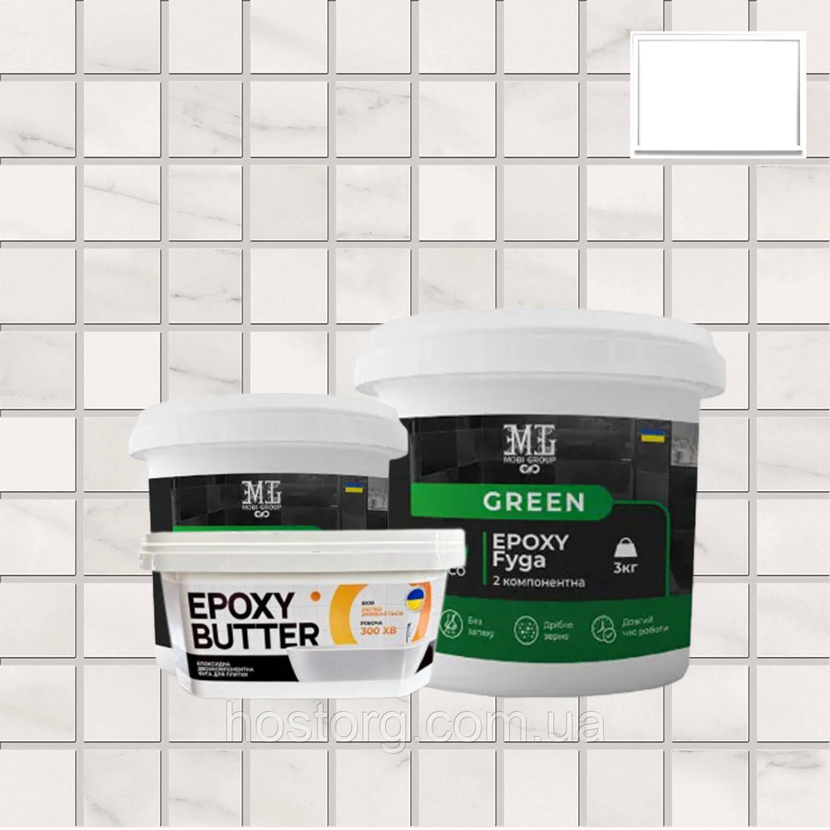 Фуга епоксидна для плитки Green Epoxy Fyga 1 кг (легко змивається, дрібне зерно) Білий RAL 9010