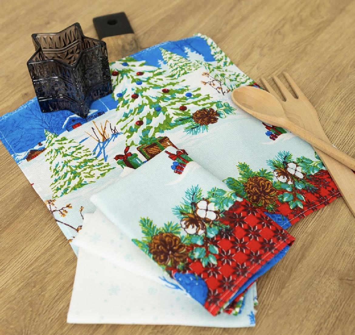Набір новорічних лляних кухонних рушників Хуртовина (10 штук в упаковці) 33х75 см