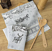 Набір новорічних лляних кухонних рушників Святвечір (10 штук в упаковці) 33х75 см