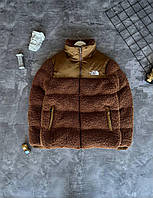 Плюшевый пуховик The North Face коричневый | Брендовые пуховики куртки TNF Зе Норт Фейс на зиму