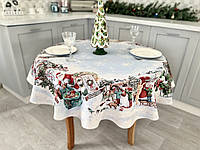 Скатерть новогодняя гобеленовая круглая рождественская Санта Клаус Limaso на круглый стол VILLAGE Ø140 см