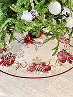 Юбка под елку новогодняя гобеленовая круглая Limaso Лимасо диаметр Ø 90 см коврик юбочка для елки RED BALLS-SD