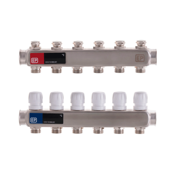 Колекторні балки опалення під шестигранник з клапанами на 6 контурів EP.S1100 (нержавіюча сталь)